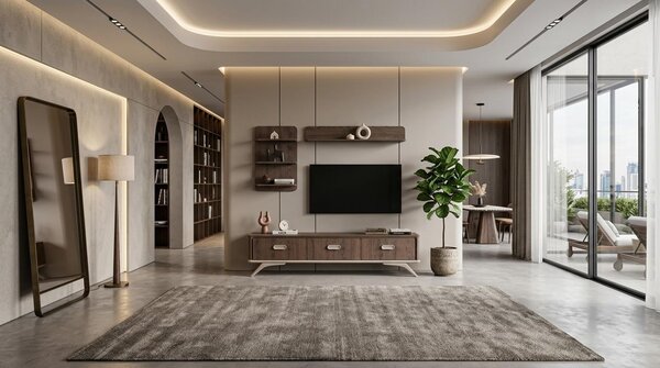 Mobile TV a parete, pensile, scaffale, stile moderno, colore marrone, ideale per il soggiorno, pratico