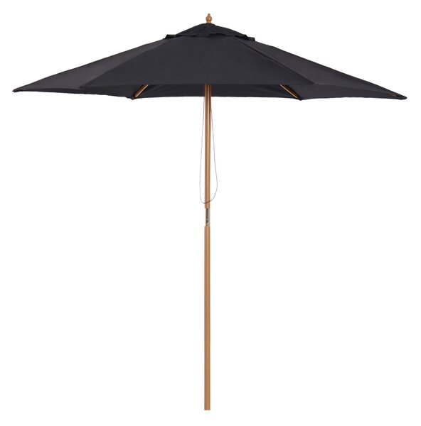 Outsunny Ombrellone da Giardino Rotondo con Palo in Legno, Ø2,5 m, Nero