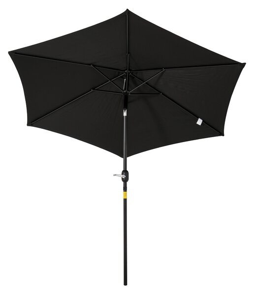 Outsunny Ombrellone diritto ombrellone reclinabile da giardino manovella tela poliestere alta densità 180 g/m² Ø2,6 x 2,35 m alluminio nero