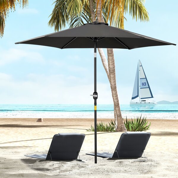 Outsunny Ombrellone diritto ombrellone reclinabile da giardino manovella tela poliestere alta densità 180 g/m² Ø2,6 x 2,35 m alluminio nero