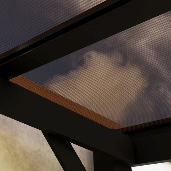 Outsunny Pergola in metallo 3 x 3 m, Pergola da giardino con tetto impermeabile, autoportante, resistente al vento, resistente ai raggi UV, Grigio scuro
