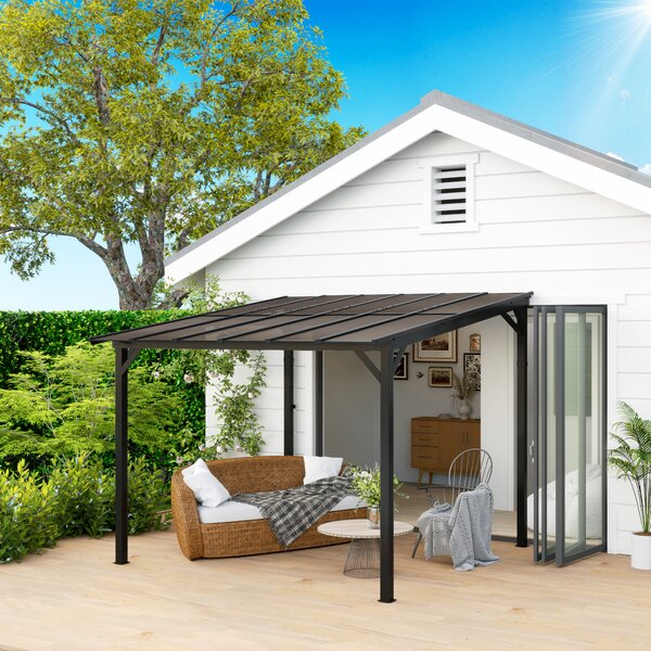 Outsunny Pergola in metallo 3 x 3 m, Pergola da giardino con tetto impermeabile, autoportante, resistente al vento, resistente ai raggi UV, Grigio scuro