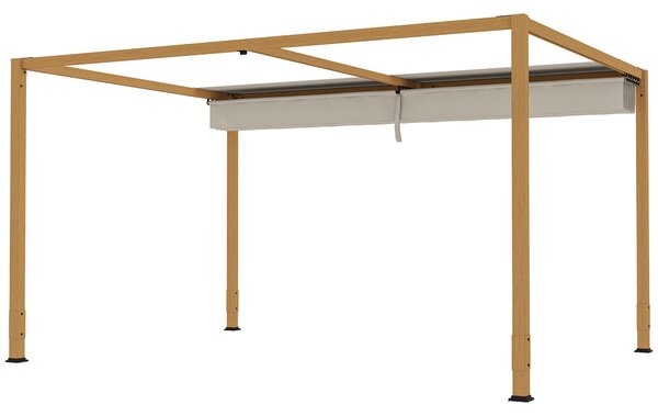 Outsunny Pergola da esterno 4 x 3 m con tetto retrattile e struttura in alluminio effetto legno