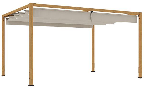 Outsunny Pergola da esterno 4 x 3 m con tetto retrattile e struttura in alluminio effetto legno