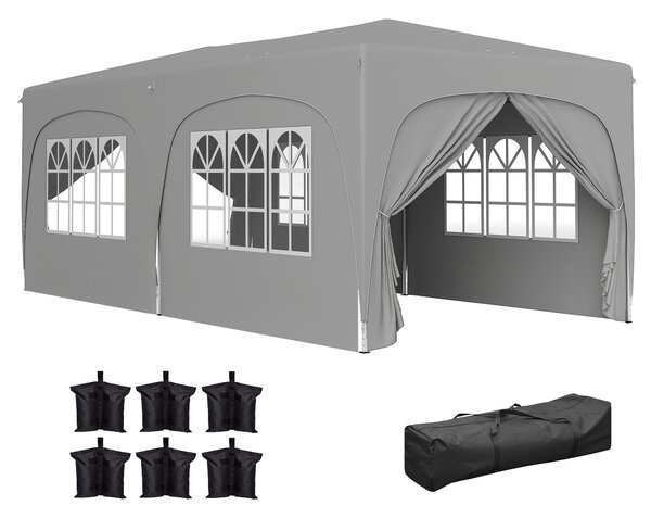 Outsunny Gazebo pieghevole 3 x 6m Pop Up, UPF50+ Altezza regolabile, con sacca per il trasporto e sacchi di sabbia, Grigio chiaro