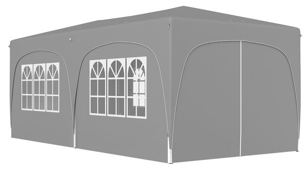 Outsunny Gazebo pieghevole 3 x 6m Pop Up, UPF50+ Altezza regolabile, con sacca per il trasporto e sacchi di sabbia, Grigio chiaro