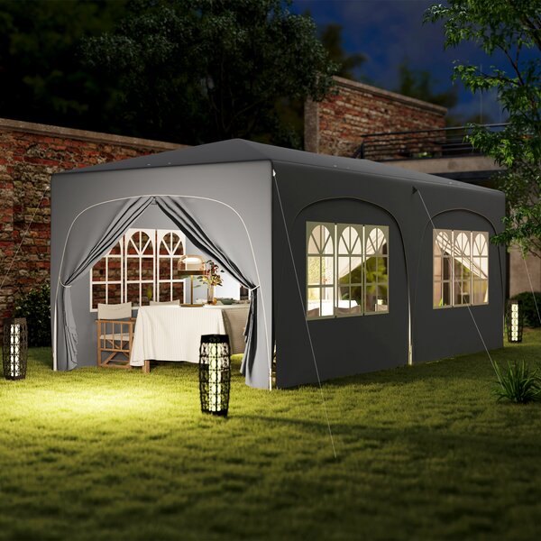 Outsunny Gazebo pieghevole 3 x 6m Pop Up, UPF50+ Altezza regolabile, con sacca per il trasporto e sacchi di sabbia, Grigio chiaro