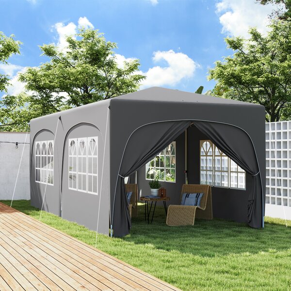 Outsunny Gazebo pieghevole 3 x 6m Pop Up, UPF50+ Altezza regolabile, con sacca per il trasporto e sacchi di sabbia, Grigio chiaro