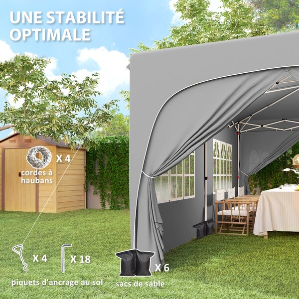Outsunny Gazebo pieghevole 3 x 6m Pop Up, UPF50+ Altezza regolabile, con sacca per il trasporto e sacchi di sabbia, Grigio chiaro