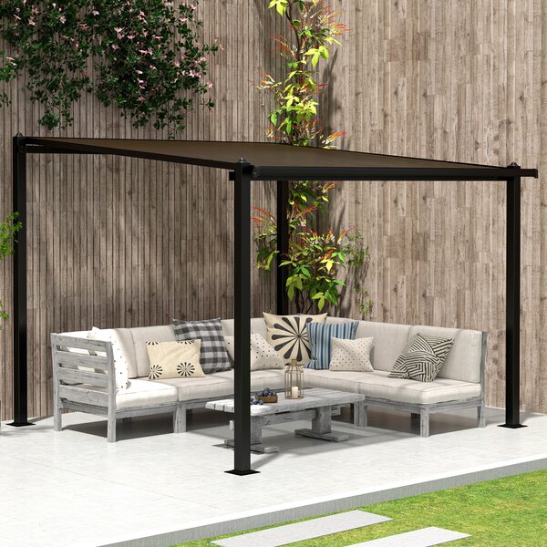 Outsunny Pergola da giardino esterno in alluminio 3 x 3 m con tetto in policarbonato impermeabile e sistema di drenaggio, grigio
