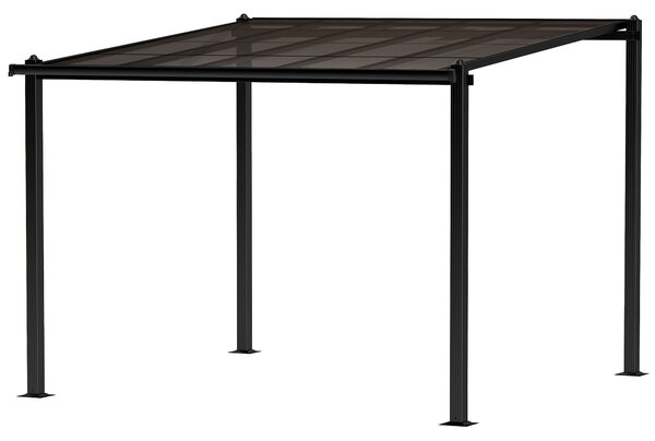Outsunny Pergola da giardino esterno in alluminio 3 x 3 m con tetto in policarbonato impermeabile e sistema di drenaggio, grigio