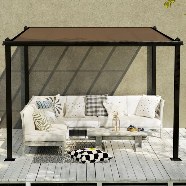 Outsunny Pergola da giardino esterno in alluminio 3 x 3 m con tetto in policarbonato impermeabile e sistema di drenaggio, grigio