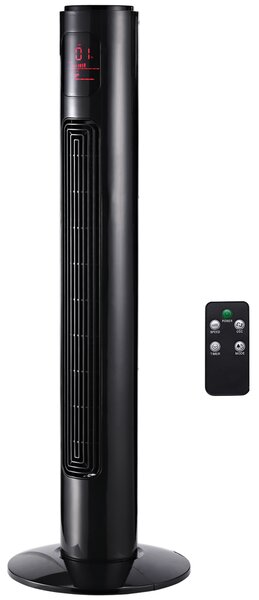 HOMCOM Ventilatore ad alta velocità a colonna oscillante silenzioso 45 W con telecomando display LCD timer 3 modalità 3 velocità 32L x 32l x 96H cm nero