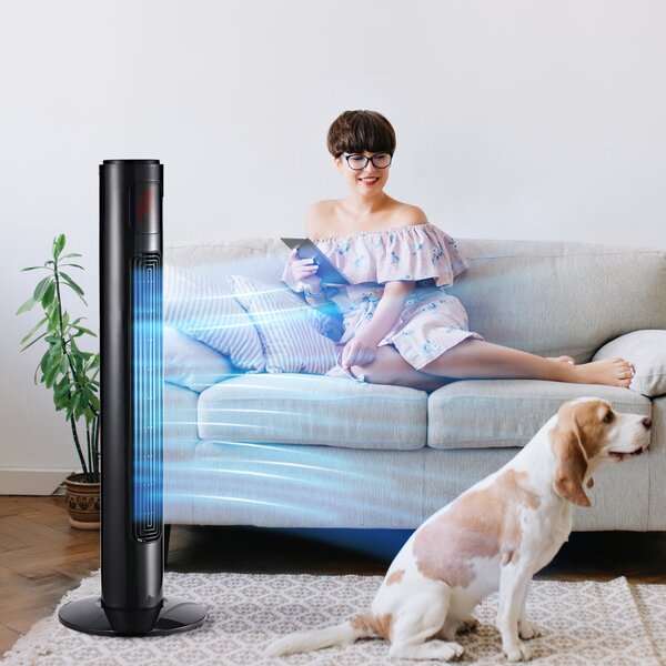 HOMCOM Ventilatore ad alta velocità a colonna oscillante silenzioso 45 W con telecomando display LCD timer 3 modalità 3 velocità 32L x 32l x 96H cm nero