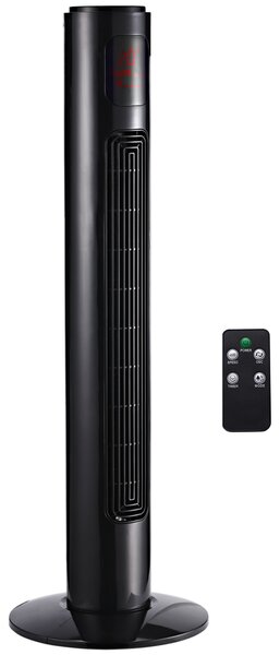HOMCOM Ventilatore ad alta velocità a colonna oscillante silenzioso 45 W con telecomando display LCD timer 3 modalità 3 velocità 32L x 32l x 96H cm nero