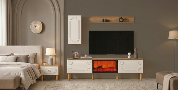 Mobile TV a parete, pensile, ripiano, stile moderno, beige, spazioso