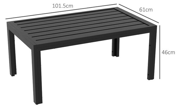 Outsunny Tavolino da Centro da Giardino Rettangolare con Struttura in Acciaio Zincato per Patio Terrazza 101,5x61x46 cm Nero | Aosom Italy