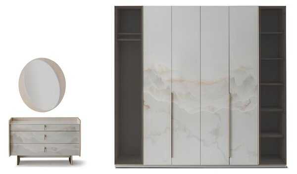 Set per camera da letto: comodino, armadio, colore bianco, stile moderno, nuovo