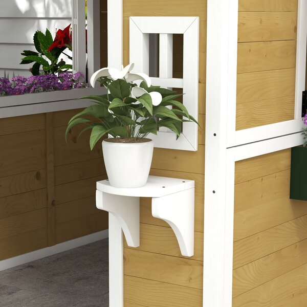 Outsunny Casetta in Legno per Bambini con Porta, Finestre, Fioriere e Mensole con Dettagli Colorati 114x126,4x135 cm Naturale | Aosom Italy