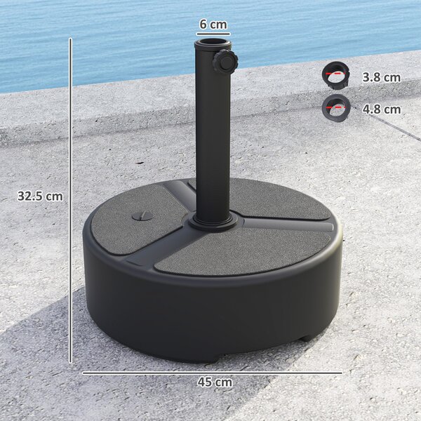 Outsunny Supporto per ombrellone in HDPE riempibile 18kg/20kg con sabbia o acqua, rotondo, nero | Aosom Italy