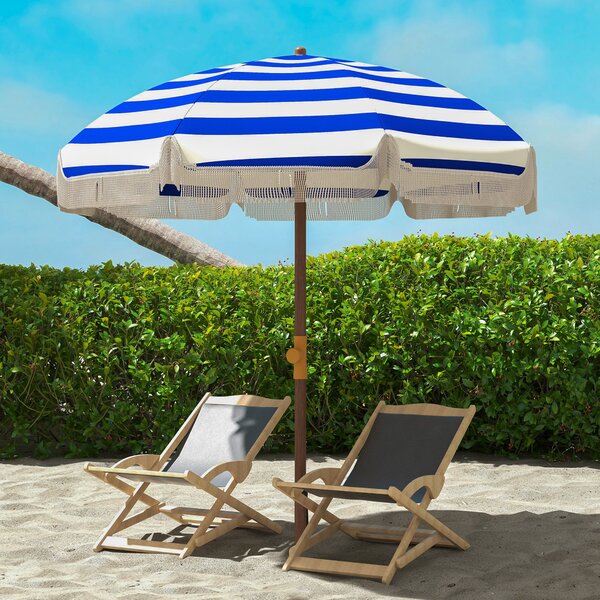 Outsunny Ombrellone da Spiaggia con Frange Ø190x210 cm con Protezione UV40+ Antivento Impermeabile Borsa per il Trasporto Blu e bianco | Aosom Italy