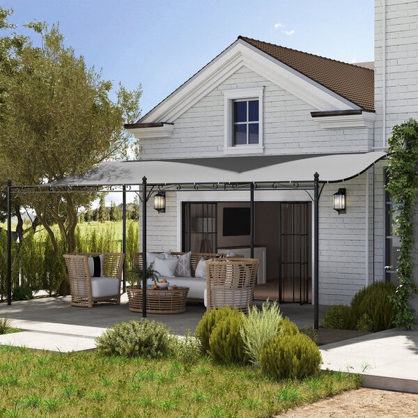 Outsunny Pergola da Parete 3x6 m con Tetto Inclinato Fori di Drenaggio e Struttura Metallica Grigio scuro | Aosom Italy