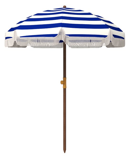 Outsunny Ombrellone da Spiaggia con Frange Ø190x210 cm con Protezione UV40+ Antivento Impermeabile Borsa per il Trasporto Blu e bianco | Aosom Italy