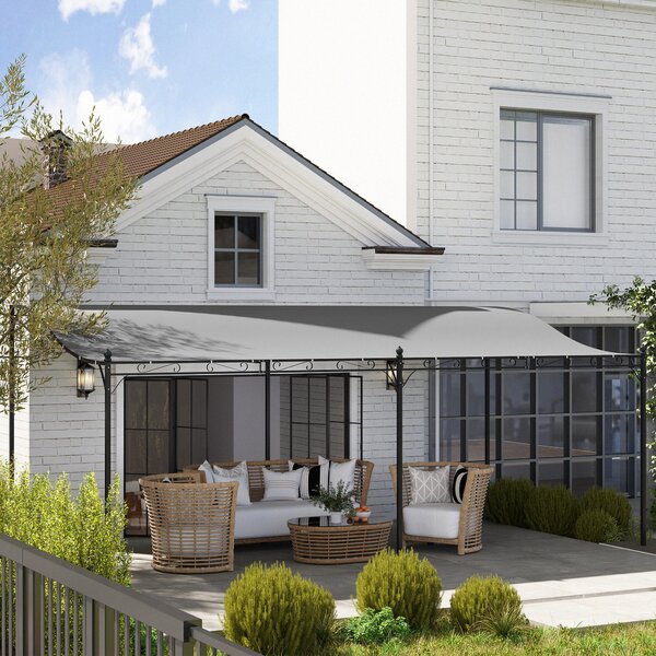 Outsunny Pergola da Parete 3x6 m con Tetto Inclinato Fori di Drenaggio e Struttura Metallica Grigio scuro | Aosom Italy