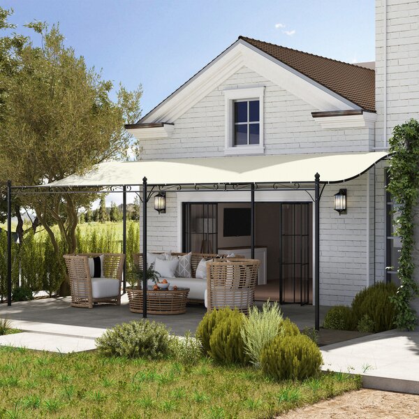 Outsunny Pergola da Parete 3x6 m con Tetto Inclinato Fori di Drenaggio e Struttura Metallica Bianco Crema | Aosom Italy