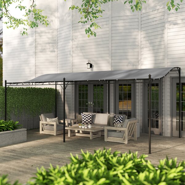 Outsunny Pergola da Parete 3x6 m con Tetto Inclinato Fori di Drenaggio e Struttura Metallica Grigio scuro | Aosom Italy