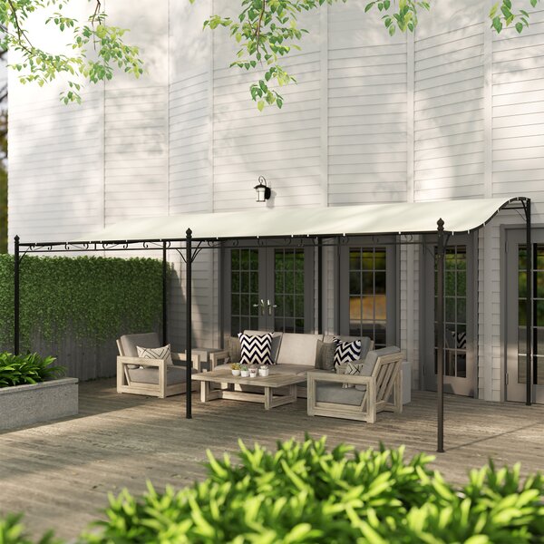 Outsunny Pergola da Parete 3x6 m con Tetto Inclinato Fori di Drenaggio e Struttura Metallica Bianco Crema | Aosom Italy