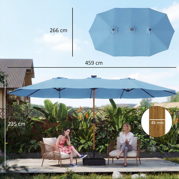 Outsunny Ombrellone da giardino doppio 459 x 269 cm, ombrellone da esterno con base inclusa, manovella, protezione UV, blu | Aosom Italy