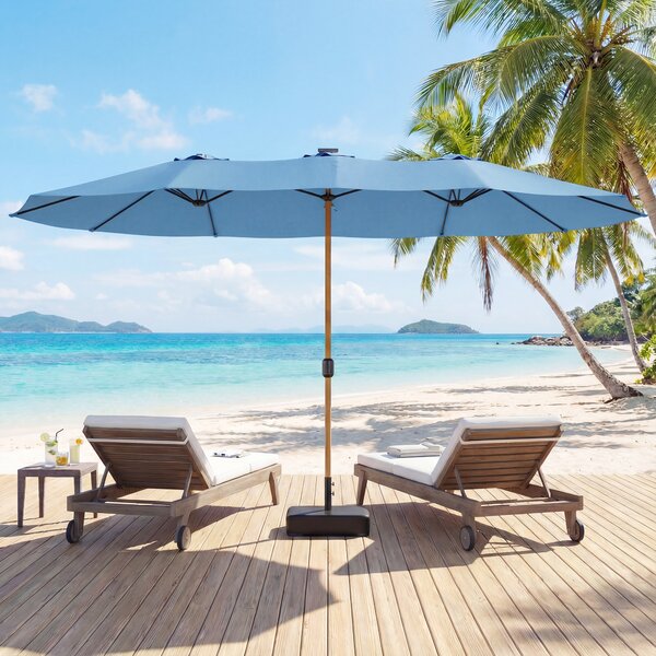 Outsunny Ombrellone da giardino doppio 459 x 269 cm, ombrellone da esterno con base inclusa, manovella, protezione UV, blu | Aosom Italy