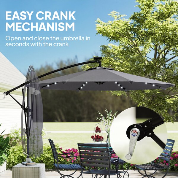 Outsunny Ombrellone a braccio con Luci LED Solari 330x295 cm Ombrellone con Base a Croce Manovella Copertura Protettiva Grigio scuro | Aosom Italy