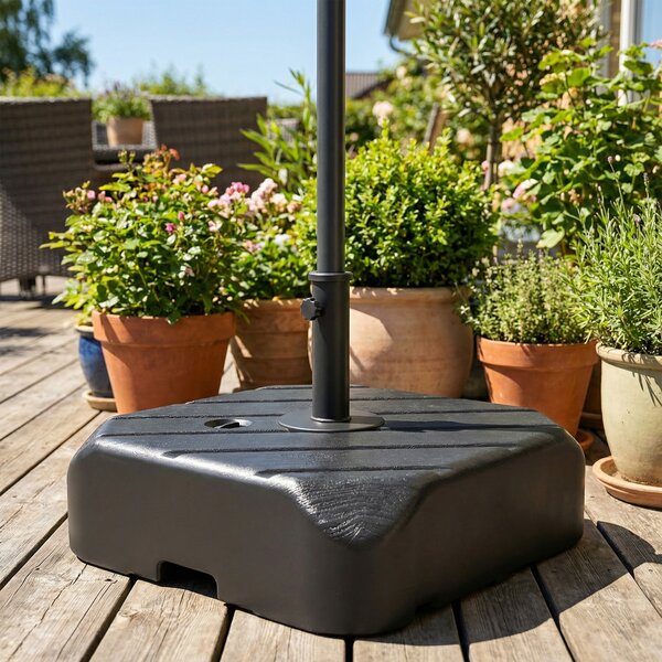 Outsunny Piede per ombrellone con ruote da riempire con 45 kg d'acqua / 72 kg di sabbia, per asta Ø 38 e 48 mm, nero | Aosom Italy