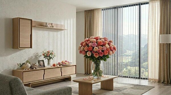 Mobile TV a parete, pensile, scaffale, stile moderno, beige, soggiorno, spazioso
