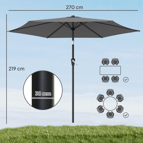 Outsunny Ombrellone 270 cm inclinabile Ombrellone da balcone con manovella UV 50+ Ombrellone da giardino Grigio scuro | Aosom Italy