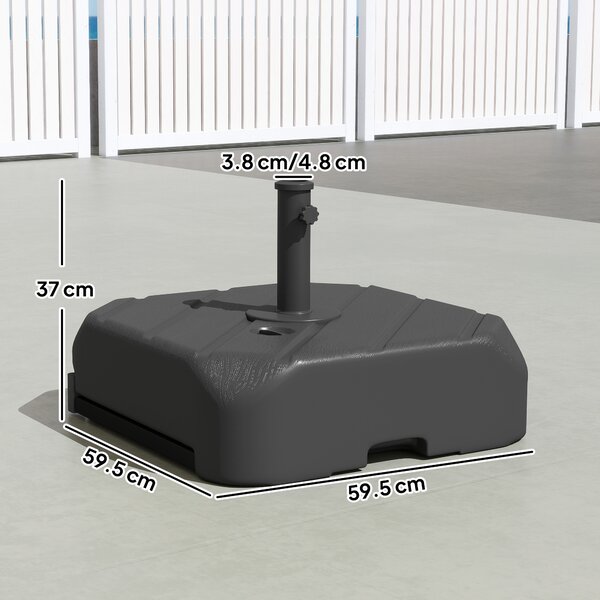 Outsunny Piede per ombrellone con ruote da riempire con 45 kg d'acqua / 72 kg di sabbia, per asta Ø 38 e 48 mm, nero | Aosom Italy