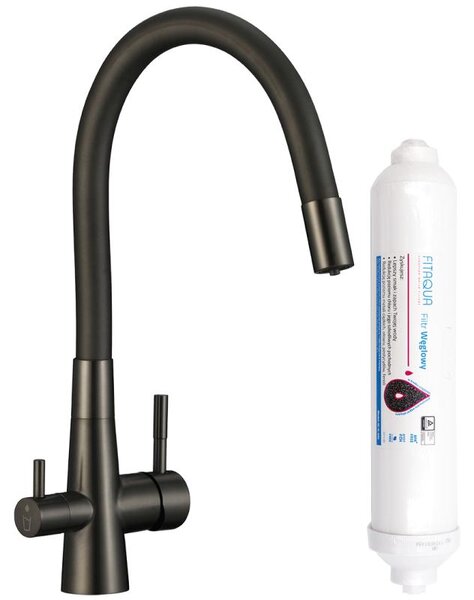 Rubinetto da cucina in grafite con bocca flessibile e sistema di filtraggio dell'acqua Riveco