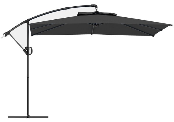 Outsunny Ombrellone a braccio quadrato 3 x 3 m con manovella, base a croce, ombrellone inclinabile rotazione a 360° telo 180 g/m² grigio scuro | Aosom Italy