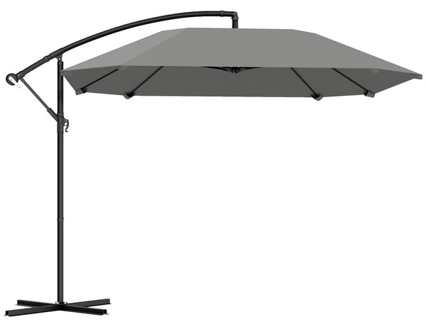Outsunny Ombrellone a braccio 3 m, ombrellone da giardino esterno inclinabile, base, manovella, telo in poliestere 180 g/m², Grigio scuro | Aosom Italy