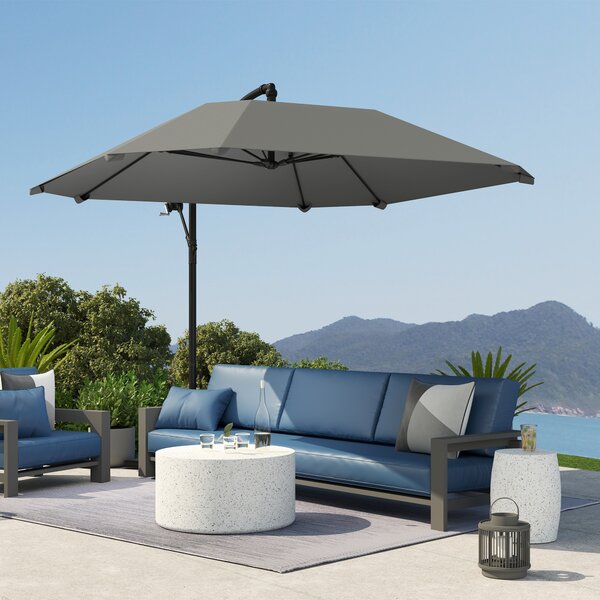 Outsunny Ombrellone a braccio 3 m, ombrellone da giardino esterno inclinabile, base, manovella, telo in poliestere 180 g/m², Grigio scuro | Aosom Italy