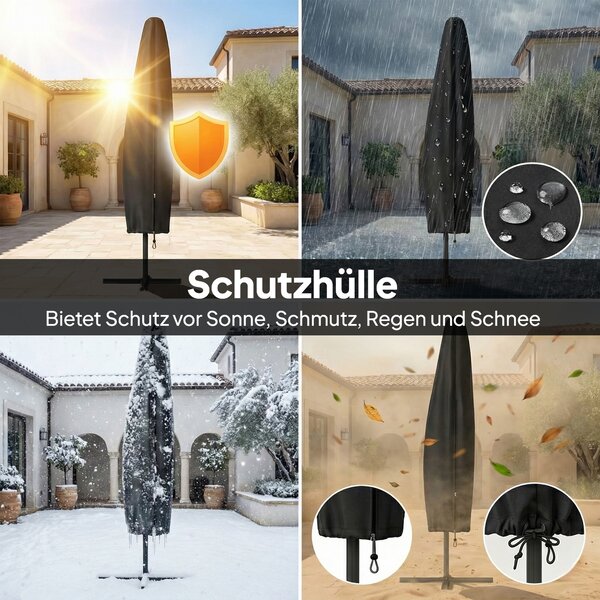 Outsunny Ombrellone a braccio LED solare ca. Ø300 cm girevole Ombrellone con manovella Base Custodia protettiva Beige | Aosom Italy