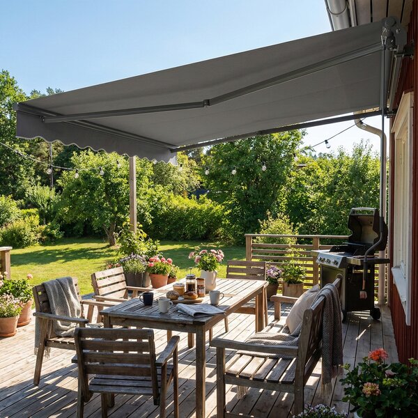 Outsunny Tenda da sole a bracci manuale 3,5x3m, tenda retrattile inclinazione regolabile, manovella, protezione UV resistenza all'acqua, grigio | Aosom Italy