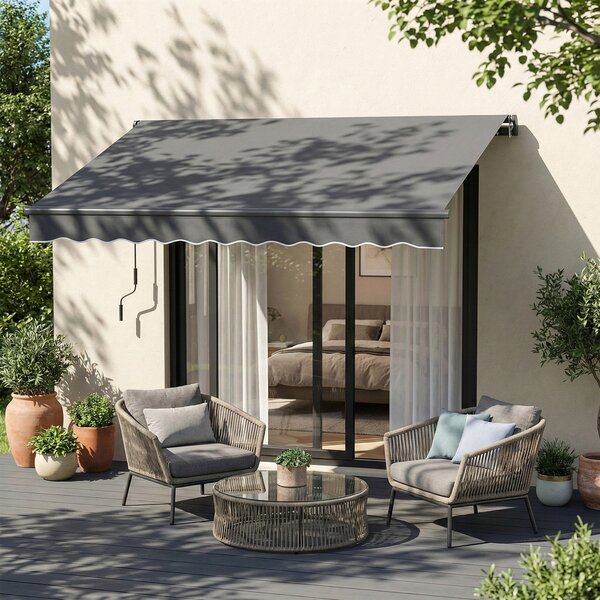 Outsunny Tenda da sole a bracci manuale 3,5x3m, tenda retrattile inclinazione regolabile, manovella, protezione UV resistenza all'acqua, grigio | Aosom Italy