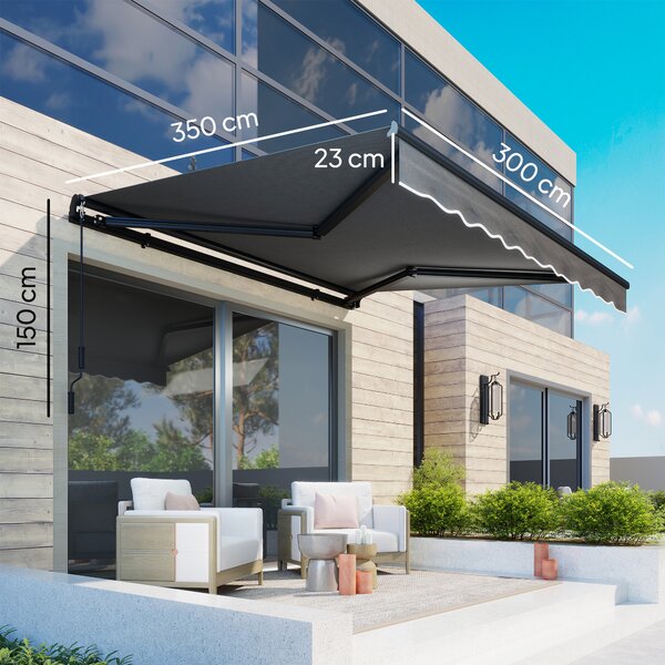 Outsunny Tenda da sole a bracci manuale 3,5x3m, tenda retrattile inclinazione regolabile, manovella, protezione UV resistenza all'acqua, grigio | Aosom Italy