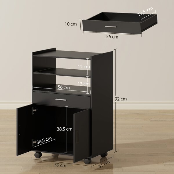 HOMCOM Mobile Microonde in Legno con Cassetto, Armadietto a 2 Ante e 2 Ripiani, 59x40x92 cm, Nero | Aosom Italy