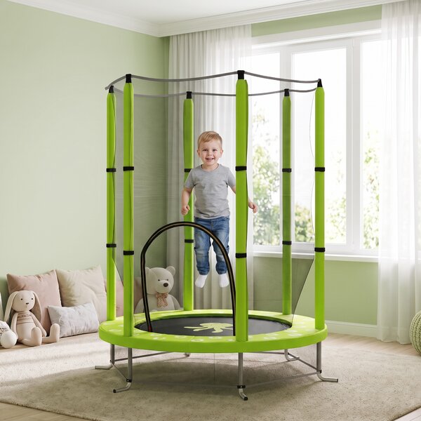AIYAPLAY Trampolino Elastico per Bambini Ø140 cm con Rete di Sicurezza e Disegni, Età 3-6 Anni, Verde