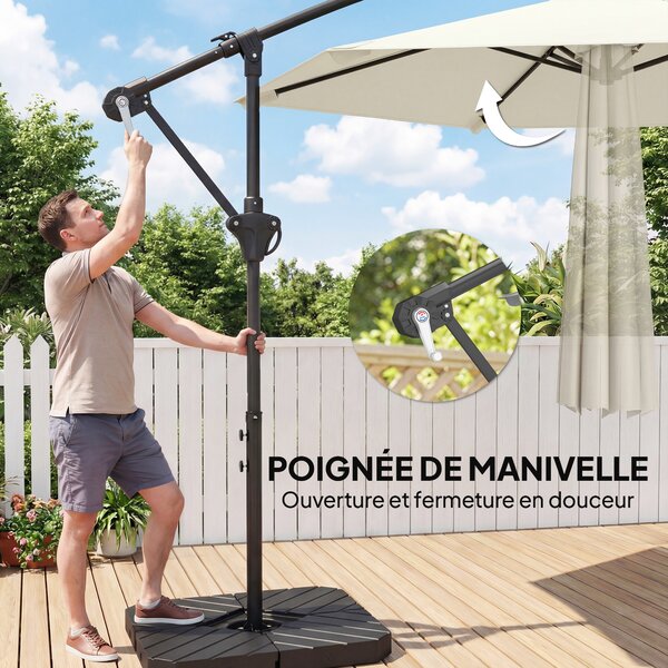 Outsunny Ombrellone decentrato 3 m con base a croce e lastre di zavorra, ombrellone da giardino esterno con manovella, crema | Aosom Italy