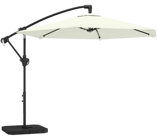 Outsunny Ombrellone decentrato 3 m con base a croce e lastre di zavorra, ombrellone da giardino esterno con manovella, crema | Aosom Italy